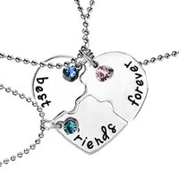 Wholesale best friends forever set stitching heart pendant three colors crystal couple friendship necklace gift