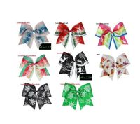 Wholesale CHRISTMAS Snow elk unicorn Glowing quot cheer Hair Bow Luminous elastic rubber band print ribbon for girl Glow In The Dark