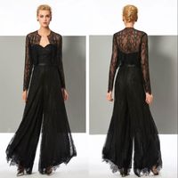 Wholesale Elegant Black Lace Jumpsuit Mother Of The Bride Pant Suits Sweetheart Neck With Jackets Plus Size Wedding Mothers Groom Evening Gowns