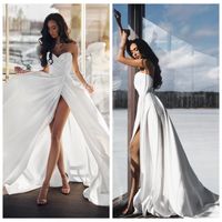 Wholesale 2019 Sexy Sweetheart Collar Wedding Dresses A Line Front Split Robe de mariee Bride Dress Sweep Train Wedding Gowns