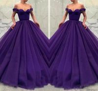 Wholesale Fashion purple ball gown prom dresses off shoulder sleeves Sexy floor length lace up corset plus size formal evening party gowns wear