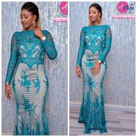 Wholesale Elegant Hunter Green Lace African Evening Dresses Crew Mermaid Long Sleeves Prom Dresses Sexy Formal Party Bridesmaid Pageant Gowns