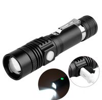Wholesale NEW USB charger XML T6 Flashlights Torches Rechargeable battery flashlight mode pen clip torch lamp portable outdoor camping torch