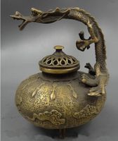 Wholesale Tibetan Buddhism bronze incense burner Chinese auspicious dragon statue