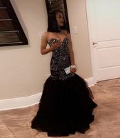 Wholesale Sparkly Crystal Beading Mermaid Prom Dresses Sweetheart Tulle Black Gold Appliques Evening Party Gowns African Black Girl Dress