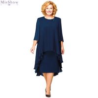 Wholesale Elegant Tea Length Mother of Bride Groom Dress Cocktail Dress Plus Size Long Sleeve Short Party Gowns With Jacket MO0002