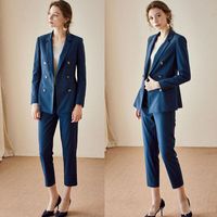 Wholesale Elegant Dark Navy Blue Ladies Party Suits Blazer Office Formal Evening Wear Women Tuxedos Custom Size