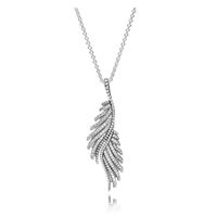 Wholesale Delicate and magnificent feather pendant necklace for Pandora luxury designer authentic sterling silver CZ diamond pendant necklace