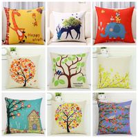 Wholesale 45 cm Cartoon Cushion Cover Deer Rabbit Tree Print Pillowcase Spandex Square Throw Pillow Cover For Home Bedroom VT0092