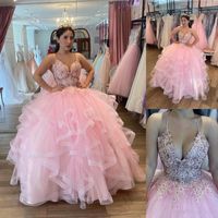 Wholesale Custom Made Pink Sweet girls Pageant Prom Dresses With Halter Lace Appliqued Formal Ball Gown Quinceanera Dreses