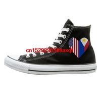 Wholesale Canvas Shoes Half Philippines Flag Half USA Flag Love Heart Casual High Top Lace Ups Sport Sneakers For Men Women