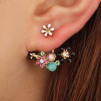 Wholesale Colorful Crystals Flowers Stud Earrings for Spring Jewelry Back Ear Cuffs Womens Stud Earring Crystal Cuff Climber