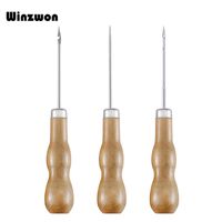 Wholesale 3pcs wooden handle sewing diy carft stitch needle cone die stencils canvas shoes repair punch leather craft awl tool