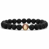 Wholesale New baseball Charm MM Lava Rock beads Chains For Women Men Turquoise Natural stone Sports elasticity Bangle Fashion DIY Jewelry Gift