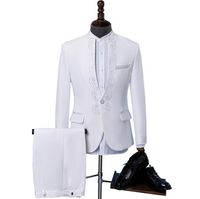 Wholesale Hot drilling suits for men blazer boys prom mariage suits fashion slim masculino latest coat pant designs chorus clothes