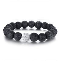 Wholesale 10MM Thick Inspirational Natural Black Volcanic Stone Beaded Round Charm Mom Bracelet for Women