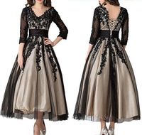 Wholesale 2019 Long Sleeve Black Lace Mother of the Bride Dresses Ankle Length V Neck Champagne Lining Wedding Guest Dress Special Occasion