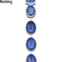 Wholesale natural oval lapis lazuli bracelet for women vintage antique silver plated flower pendant fashion jewelry party gift tb276