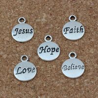 Wholesale Antique Silver Hope Believe Love Faith Jesus Charms Pendants x15 mm Jewelry DIY Fit Bracelets Necklace Earrings Accessories Best Gift