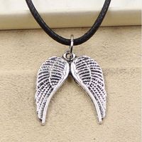 Wholesale free ship Tibetan Silver Angel Wings Choker Charms Black Leather Cord Necklace DIY