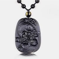 Wholesale Explosion in Drop Shipping Natural Black Obsidian Stone Pendant Lucky Amulet Fish Lotus Obsidian Necklace For Men Women With Chain Gift