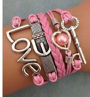 Wholesale Best friend Infinity Charm bracelet Antique Bronze Wax Cords and Imitation Leather Bracelets jewelry hy60