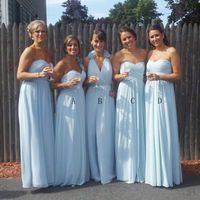 Wholesale Light Sky Blue Chiffon Country Bridesmaid Dresses Cheap Difference Neckline Style Maid of Honor Gowns A Line Long Wedding Guest Dress