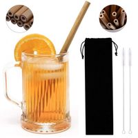 Wholesale 23CM Eco friendly Bamboo straw reusable drinking straw cleaner brush straws bags for party wedding bar drinking tools beverages straws