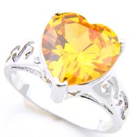 Wholesale 5pcs Solitaire Engagement Jewelry Heart Yellow Citrine Gems Gems Sterling Silver Plated For Women Rings US Size