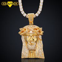 Wholesale New Gold Silver Solid Jesus Piece Pendant Necklace With Tennis Chain Iced Out Cubic Zircon For Men s Women Hip Hop Jewelry
