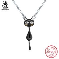 Wholesale ORSA JEWELS Real Sterling Silver Women Necklaces Original Hanging Black Cat Addict Tail Can Move Pendant Girl Jewelry SN101