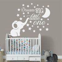 Elephant Nursery Wandtattoo Baby Raum Dekor Dream Big Little One Quote Wall Vinyl Aufkleber Mond Und Sterne Abziehbild Kinder