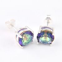 Wholesale LuckyShine Classic Round Rainbow Mystic Topaz Stud Earrings Silver For Women Ear Studs Fashion Jewelry Men Woman s