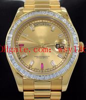 Wholesale Luxury Men s Wrist Watches President Day Date II K Y Gold Baguettes Diamond Bezel Mechanical Movement Mens Watch