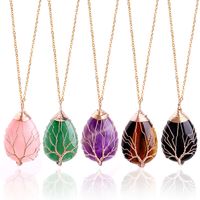 Wholesale Tree Life Wire Necklace Pendants Wire Wrap Charms Natural Healing Stone Crystal Quartz Necklaces with Gold Link Chain for Women Jewelry Gift