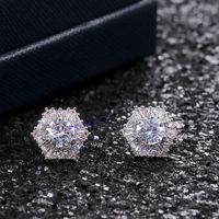 Wholesale Women Rhinestone Hexagon Stud Earring Bling Bling Zircon Snowflake Earring Fashion Jewelry Accessories for Gift Party