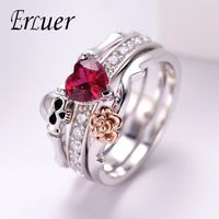 Wholesale Skull Finger Silver female wedding rings set For Women Girl Red Heart Crystal CZ Rose Flower Skeleton Gothic Jewelry Gift ring