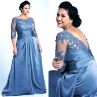 Wholesale Plus Size Mother of the Bride Dress Blue Lace Chiffon Half Sleeve Long Mother of Groom Suits Wedding Guest Formal Party Gowns