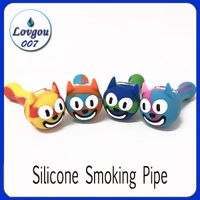 Wholesale Cat Face Silicone Smoking Pipe smiling shape silicone bong glow in dark Pipe Bong Portable Hand Spoon Pipe With Glass Bowl