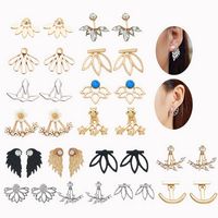 Wholesale Mixed Ear Jackets Fashion Silver Gold Plated Flower Crystal Ear Jacket Front and Back Stud Earrings for Women Girls
