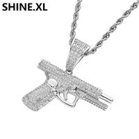 Wholesale Hip Hop Iced Out Full Zircon Gold Silver Pistol Gun Pendant Necklace with Rope Chain Mens Bling Party Jewelry Gift Father Days
