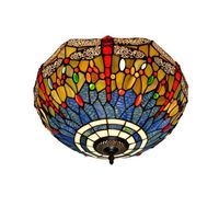 Wholesale Tiffany Ceiling Lamp Blue Orange Dragonfly Stained Glass Lampshade Anqitue Style Chandelier for Dinner Room Living Room Bedroom Ceiling ligh