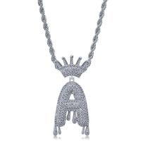 Wholesale Custom Crown Bail Drip Bubble Initial Letters A Z Chain Necklaces Pendant For Men Women Gold Silver Color Cubic Zircon Hip Hop Jewelry