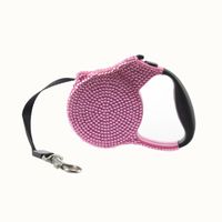 Wholesale Rhinestone Dog Leash Retractable Small Breed Retracting Extendable Training Lead M Pink Stone Black Rope for Cat Doggie Kitten
