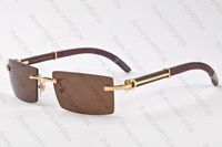 Wholesale France Brand Wood Sunglasses Vintage Black Brown Clear Lens Designer Rimless Buffalo Horn Glass Bamboo Sunglasses Lunettes
