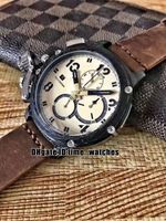 Wholesale New U U51 Chimera PVD Black Steel Carved case Quartz Chronograph Mens Watch Stopwatch mm large dial brown High quality Leather Watches