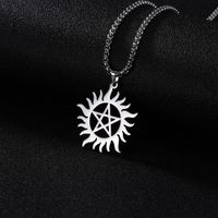 Wholesale Skyrim Stainless Steel Shining Sun Pentagram Pendant Necklace supernatural Dean Statement Box Chain Necklaces Jewelry for Men