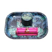 Wholesale Tinplate Cigarette Rolling Tray with Tobacco Grinder Custom Pattern Metal Tray Set Best Gifts For Man