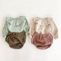 Wholesale Autumn Baby Girl Clothes Sets Long Sleeve Cotton Lotus Shirts and Diaper Cover Baby Cute Piece Outfits