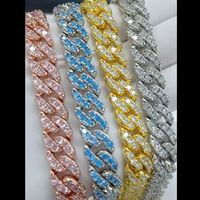 Wholesale 4 Colors for Options mm inch Gold Plated Ice Out CZ Stone Miami Cuban Chain Necklace Jewelry for Men Women
